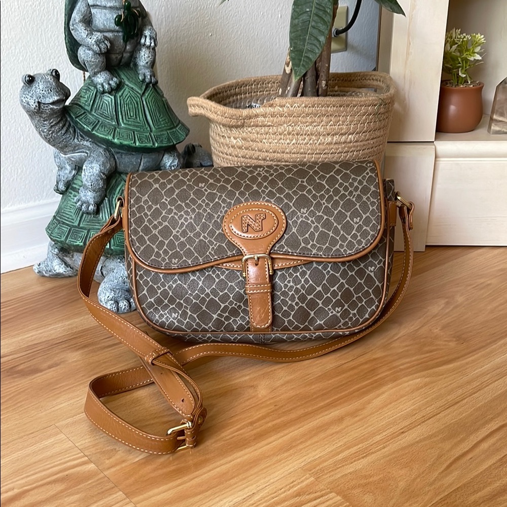 💥NINA RICCI💥Adjustable strap crossbody purse/shoulder bag >> brown/tan leather